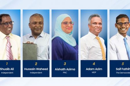 މާލޭ މޭޔަރ ކަމަށް ކުރިމަތިލައްވާފައިވާ ކެންޑިޑޭޓުން.... ފޮޓޯ: ޕީއެސްއެމް