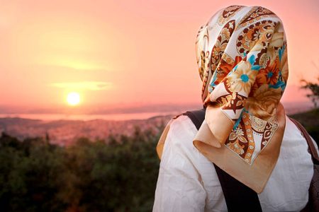 Muslim women and sunset. Muslim women fashion style.